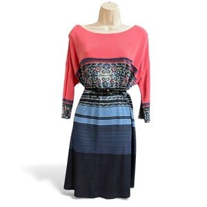 Free People Lightweight Knit Flower/Stripe Dress Sz XS/ Fits big/P2 P 36 inches